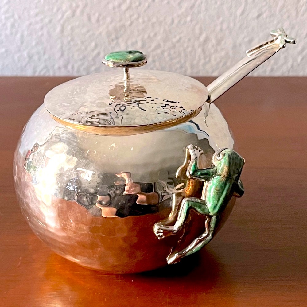 💚Emilia Castillo Ltd Ed. Sterling Silver Malachite Frog Sugar Holder w/ Spoon💚